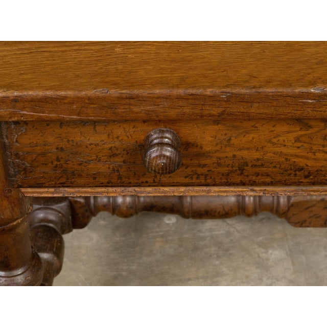 English 19th Century Oak Coffee Table with Single Drawer and Turned Base For Sale - Image 12 of 12