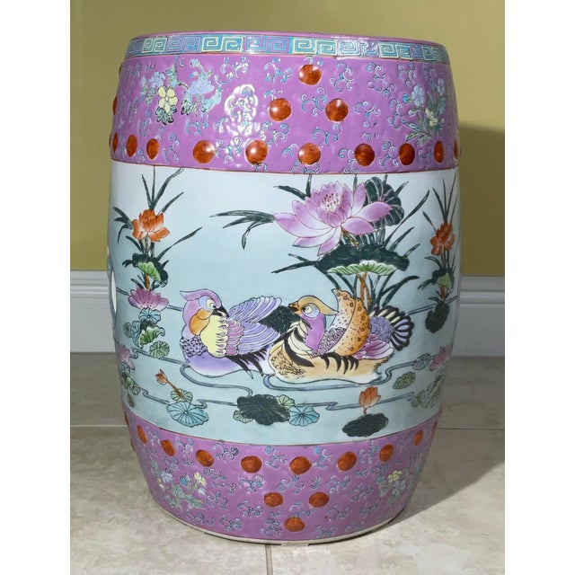 Ceramic Vintage 1960s Mid-Century Chinese Famille Rose Pink Ceramic Garden Stool For Sale - Image 7 of 11