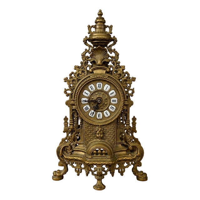 Vintage French Ornate Roman Numeral Quartz Mantel Clock For Sale