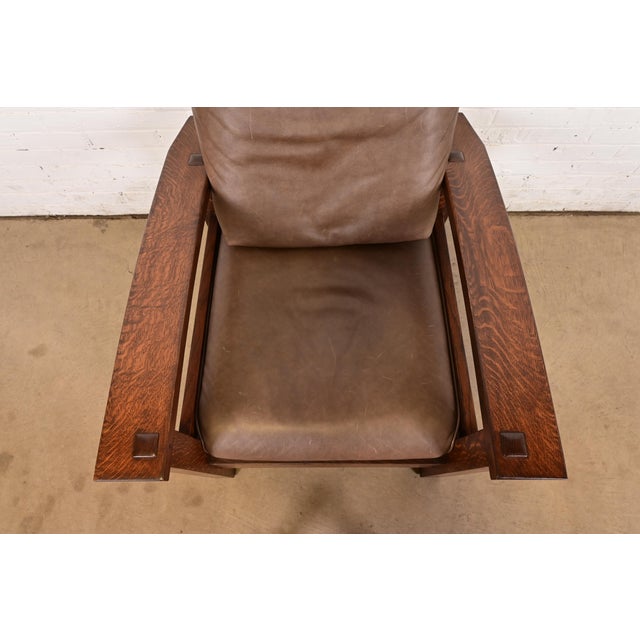 Wood Gustav Stickley Mission Oak Arts & Crafts Bow Arm Reclining Morris Lounge Chair With Ottoman by Warren Hile Studio, Newly Refinished For Sale - Image 7 of 12