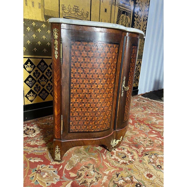 Hollywood Regency Napoleon Iii Marquetry Corner Cabinet For Sale - Image 3 of 9