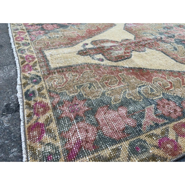 Textile Turkish Oushak Vintage Handwoven Floor Rug - 4′2″ × 7′4″ For Sale - Image 7 of 10