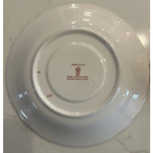 Royal Crown Derby Porcelain 1930s Royal Crown Derby Gold Aves Pattern English Bone China Footed Tea Cup & Saucer. 24k Gold Details For Sale - Image 4 of 5