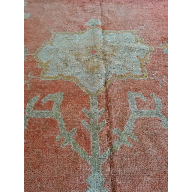 Antique Oushak Carpet, Oriental Rug, Handmade Rug Saffron, Light Blue and Coral For Sale - Image 16 of 18