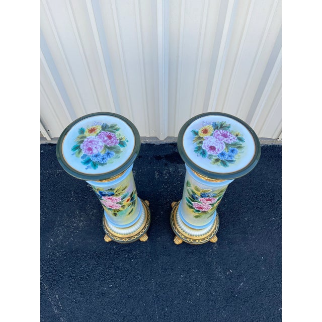 Mid 20th Century Tall Porcelain Capodimonte Flower Pedestals a Pair