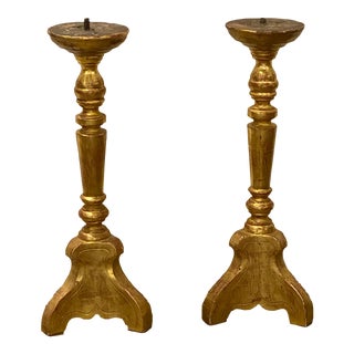 Italian Gilt Wood Candlesticks - a Pair For Sale