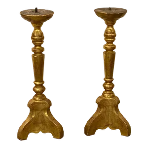Italian Gilt Wood Candlesticks - a Pair