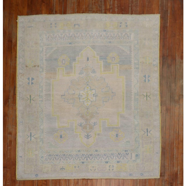 Square Vintage Turkish Oushak Rug - 6'1" x 7'2" For Sale - Image 9 of 18