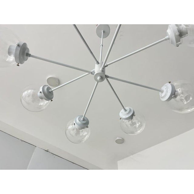 White Sputnik Chandelier, Clear Glass Globe Pendant Light, 8-Light Minimalist Ceiling Fixture For Sale - Image 4 of 10