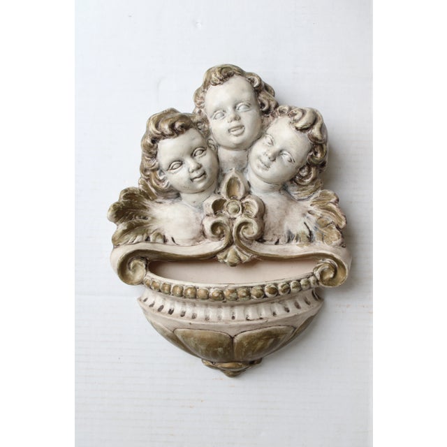 Ceramic Antique European Baroque Gilt Cherub Trio Wall Pocket/Art For Sale - Image 7 of 7