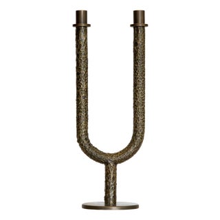 Italian Two-Arm Vega Candleholder in Cast Solid Brass For Sale