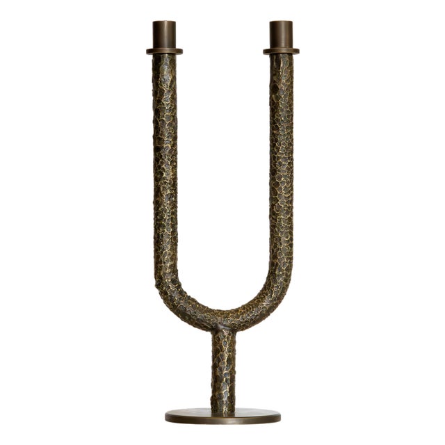 Italian Two-Arm Vega Candleholder in Cast Solid Brass For Sale