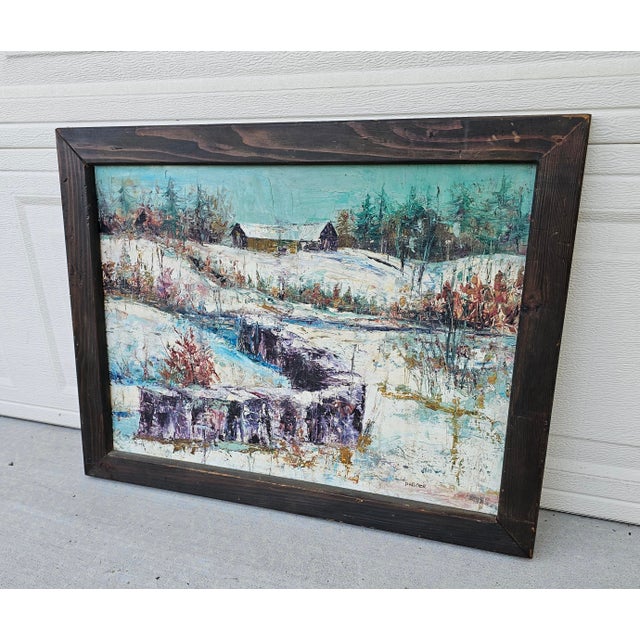 Vintage 1970s Impressionist Impasto Winter Landscape Oil Painting Ed Forestier For Sale - Image 4 of 12