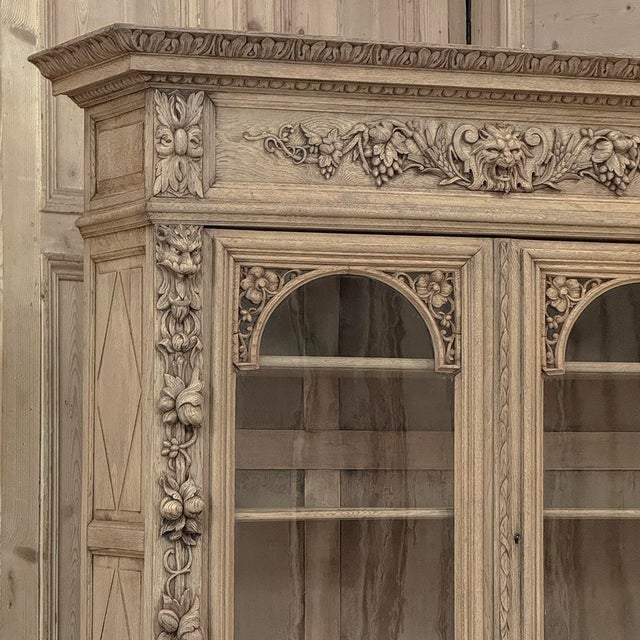 Mid 19th Century 19th Century French Renaissance Hunt Stripped Oak Bookcase For Sale - Image 5 of 18