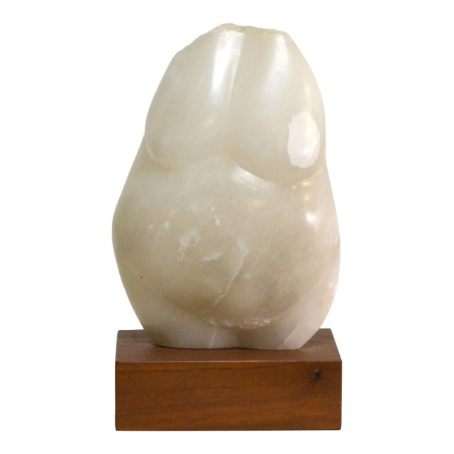 1950s Modern Abstract Female Torso Marble Sculpture on Walnut Base For Sale