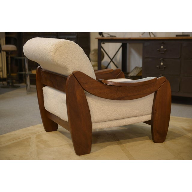Brutalist Armchairs in Wood and Ecru Bouclé, 1970s, Set of 2 For Sale - Image 11 of 13