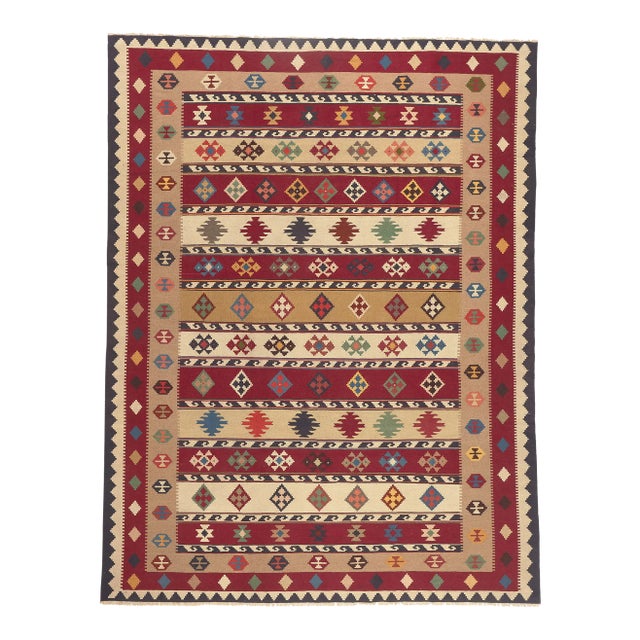 Late 20th Century Vintage Persian Shiraz Tribal Kilim Rug, 09'10 X 12'11 For Sale