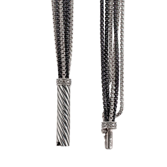 Metal Unisex David Yurman 900 Silver 32” Opera Diamond Multistrand Box Chain Necklace For Sale - Image 7 of 8