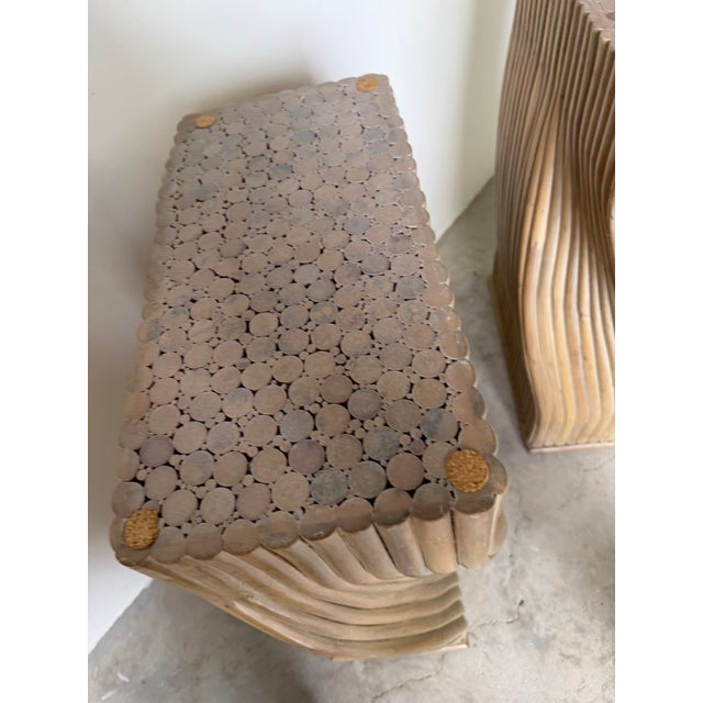 Wood Vintage McGuire Style Sculptural Organic Twisted Rattan Pedestals / Dining Table Bases – A Pair For Sale - Image 7 of 12
