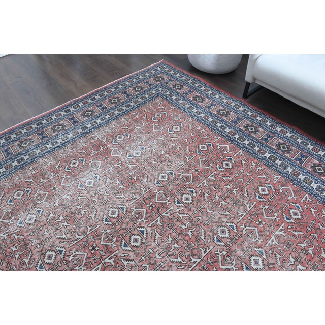 Textile 1970s Vintage Persian Handmade Wool Cotton Light Red Area Rug For Sale - Image 7 of 11
