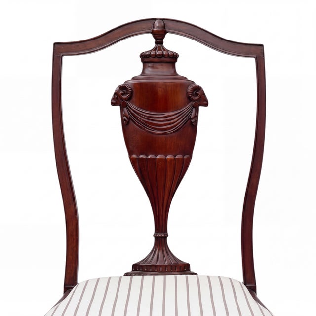 American 1930s Neoclassical Style Mahogany Side Chairs W/ Carved Rams & Urns - Pair For Sale - Image 3 of 7