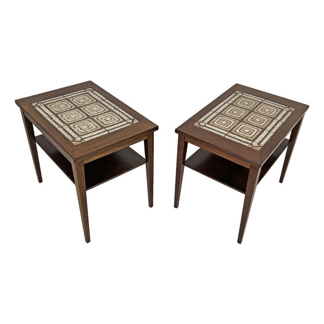 C. 1960s Danish Rosewood and Tile End Tables For Sale
