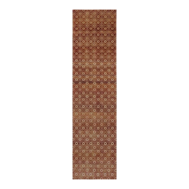 Rug & Kilim's Modern Classics Runner Rug, Ombre Terracotta and Burgundy Lattice For Sale