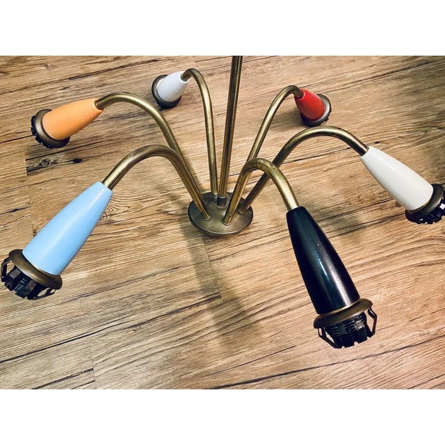 Large Spider Sputnik 6-Arm Ceiling Lamp in Glass & Brass, 1950s For Sale - Image 14 of 16