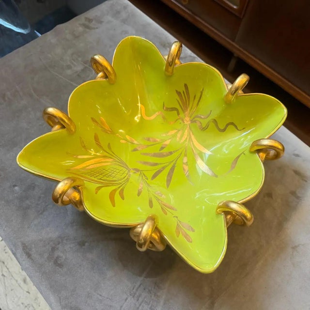 1950s Gio Ponti Style Green and Gold Ceramic Italian Square Bowl by Essepi For Sale - Image 13 of 13