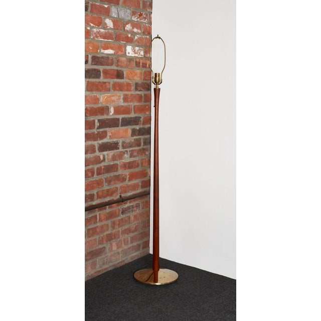 Mid-Century Modern Vintage Scandinavian Sculptural Solid Teak and Brass Floor Lamp For Sale - Image 3 of 18