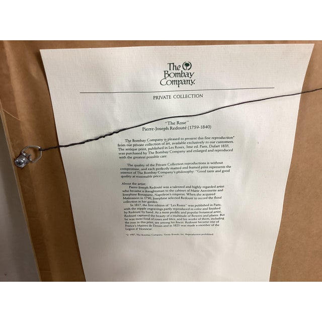 1970s Beautiful Pair of Framed Botanical Prints, Pierre-Joseph Redouté for the Bombay Company For Sale - Image 9 of 11