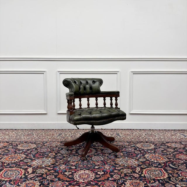 Wood English Chesterfield Desk Chair For Sale - Image 7 of 7