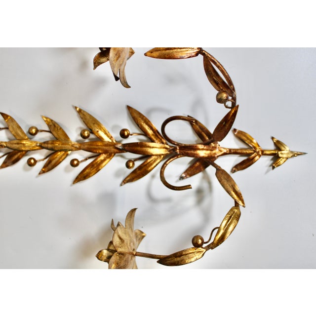 Metal Mid 20th Century Italian Golden Gilt Tole Wall Sconces For Sale - Image 7 of 12