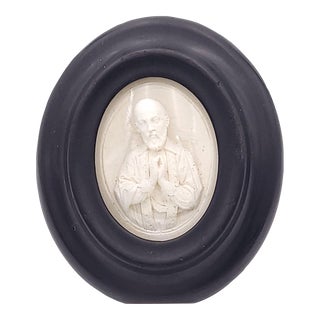 19th Century Souvenir in Carved Plaster in Black Frame With Glass Cover, Probably Continental For Sale