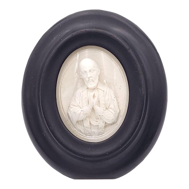19th Century Souvenir in Carved Plaster in Black Frame With Glass Cover, Probably Continental For Sale