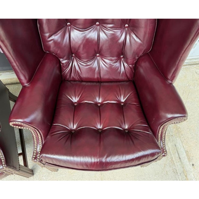 Pair of Vintage Maroon Leather Wingback Chairs by Classic Leather For Sale - Image 10 of 17