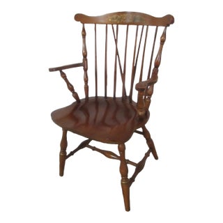 1980s Hitchcock Farmhouse Chair Dining Room Kitchen Brown Arm Captains For Sale