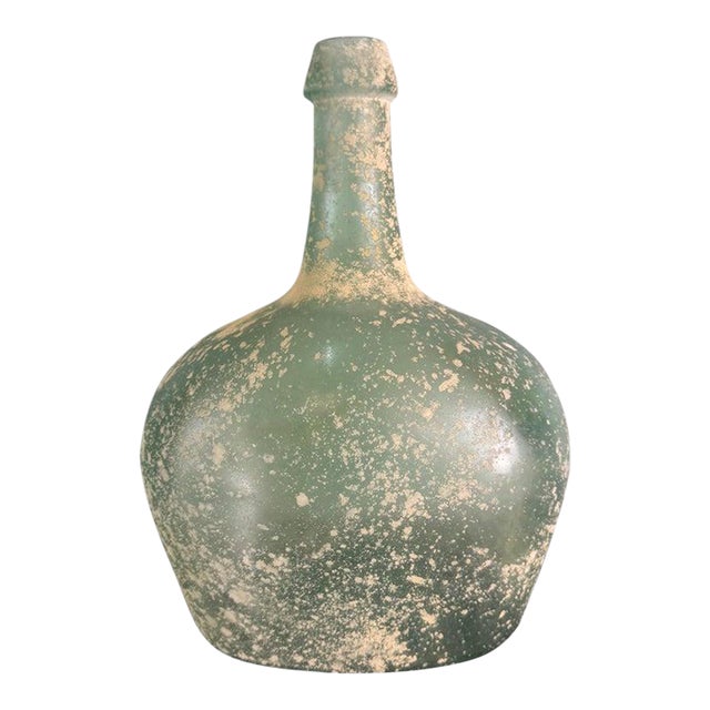Spanish Hand-Blown Seafoam Glass Vessel With Weathered Patina Finish For Sale