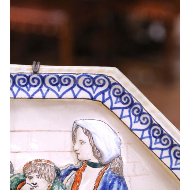 19th Century French Hb Quimper Faience Octagonal Wall Platter or Serving Tray For Sale In Dallas - Image 6 of 10