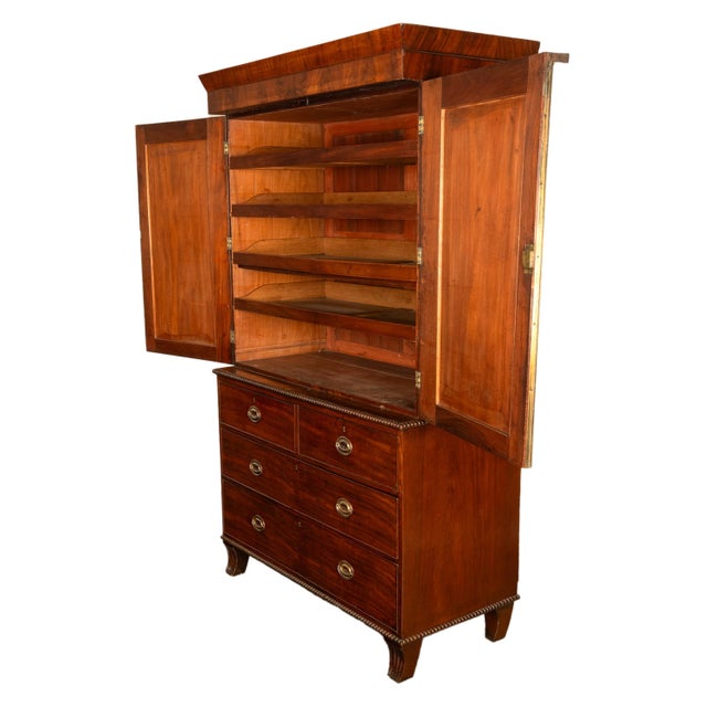 Wood Antique 19thC Flame Mahogany Georgian Regency English Linen Press Chest 1800 For Sale - Image 7 of 16