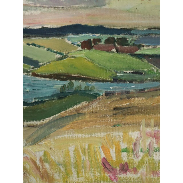 Mid Century Modern 'View Over the Valley' Vintage Original Landscape Oil Painting, Framed For Sale - Image 9 of 11