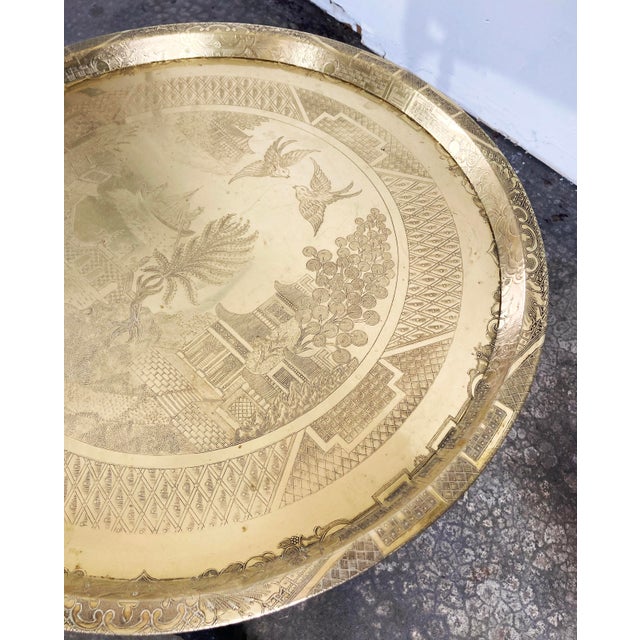 Vintage Engraved Blue Willow Pattern Brass Tray Table For Sale - Image 9 of 9
