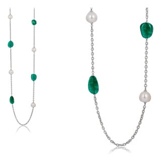 Emerald Tumble with White South Sea Pearl Drop Necklace For Sale