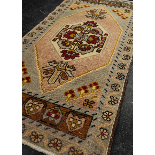 Textile Turkish Mini Rug Oriental Hand Knotted Vintage Rug 1'8" x 3'6" #21165 For Sale - Image 7 of 8