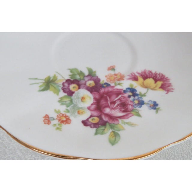 Elizabethan England Bone China Floral White and Gold Tea Cup and Saucer For Sale - Image 10 of 12