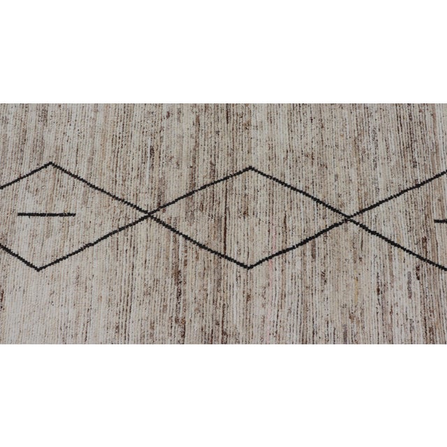 Modern Tribal Runner With Sub-Geometric Diamond Design in Cream and Brown 3'4 X 9'6 For Sale In Atlanta - Image 6 of 10