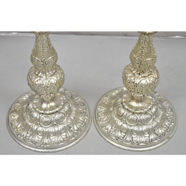 Early 20th Century Vintage 43" Tall Baroque Silver Plated Collapsible Floor Candlesticks in Box For Sale - Image 5 of 15