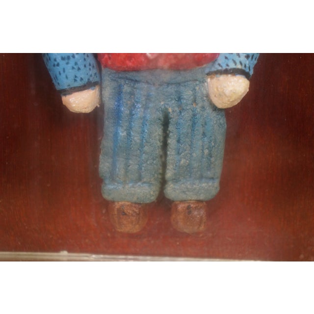 Vintage Folk Art Miniature Shadowbox Composition Boy Doll Figurine 7" For Sale - Image 9 of 9
