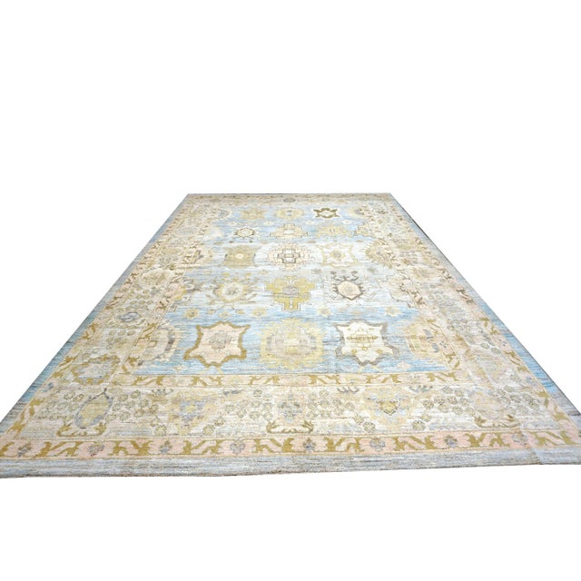21st Century Turkish Oushak Wool 11x17 Light Blue,Yellow & Ivory Handmade Area Rug #1144131 For Sale - Image 4 of 13