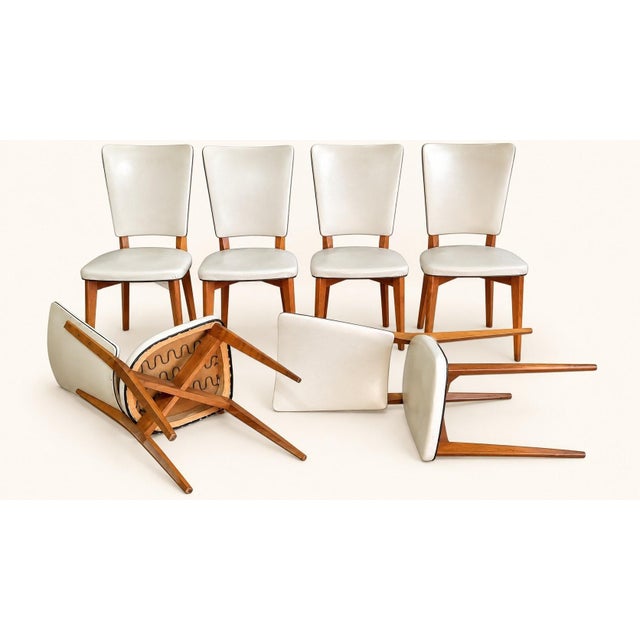 White Vintage Chairs in Wood and Ivory White Imitation Leather, 1950s, Set of 6 For Sale - Image 8 of 8